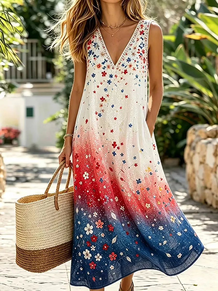 Women's Independence Day Casual Print Dress