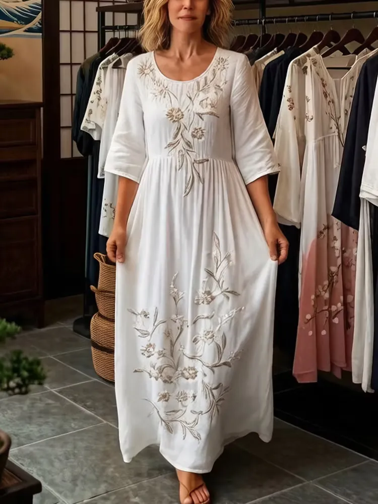 Women's Fashionable Casual Round Neck Printed Dress