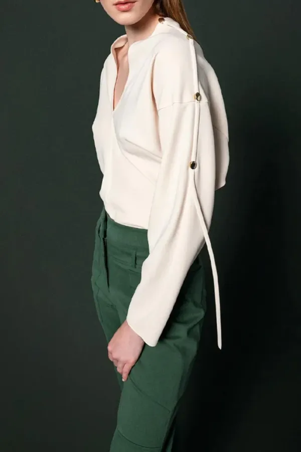 Tie Accent V-Neck Blouses