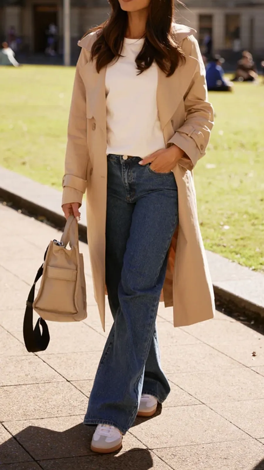 Beige Long Trench Jacket