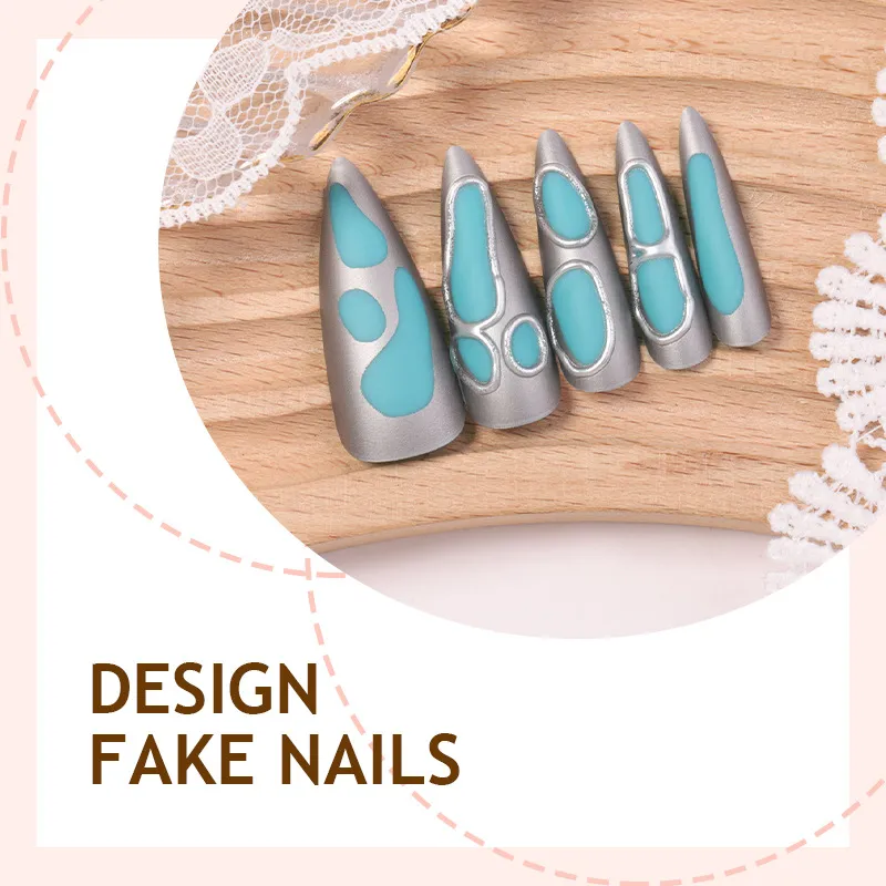 Nailhour 24Pcs Aurora Metal Medium Almond Press On Nails