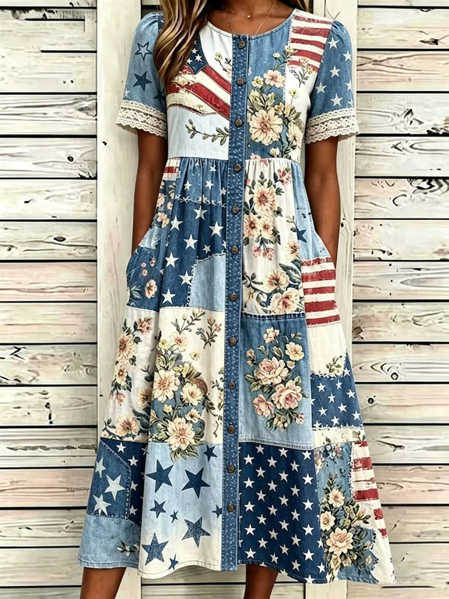 Women'S Casual American Independence Day Print Art Casual Dress