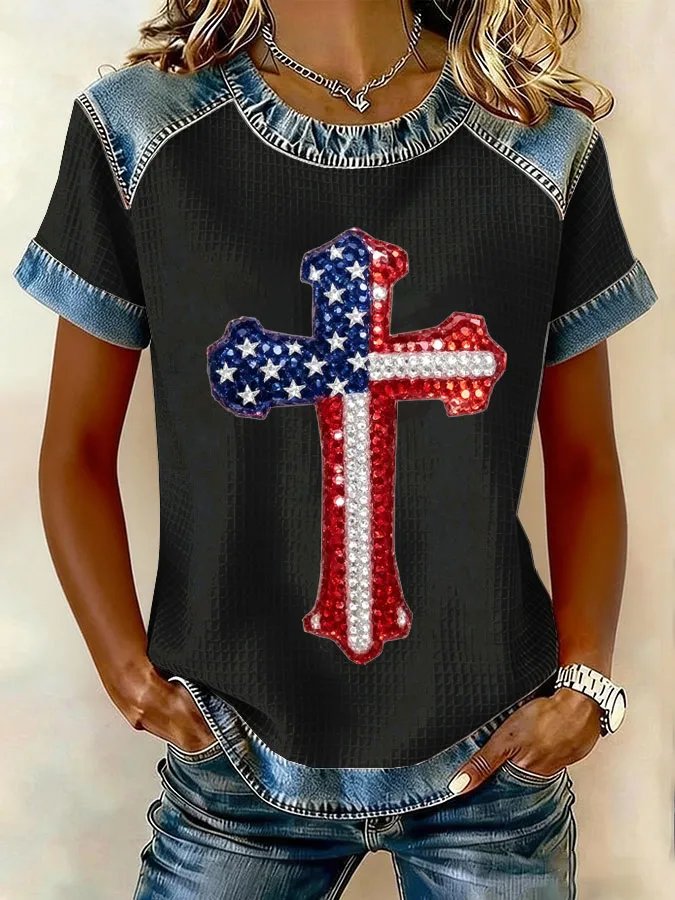 Women'S Flag Cross Printed Casual Top