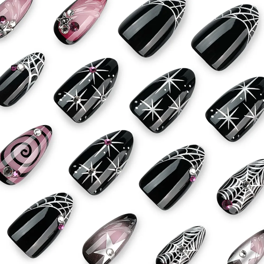 Nailhour 24Pcs Halloween Gradient Medium Almond French Press On Nails