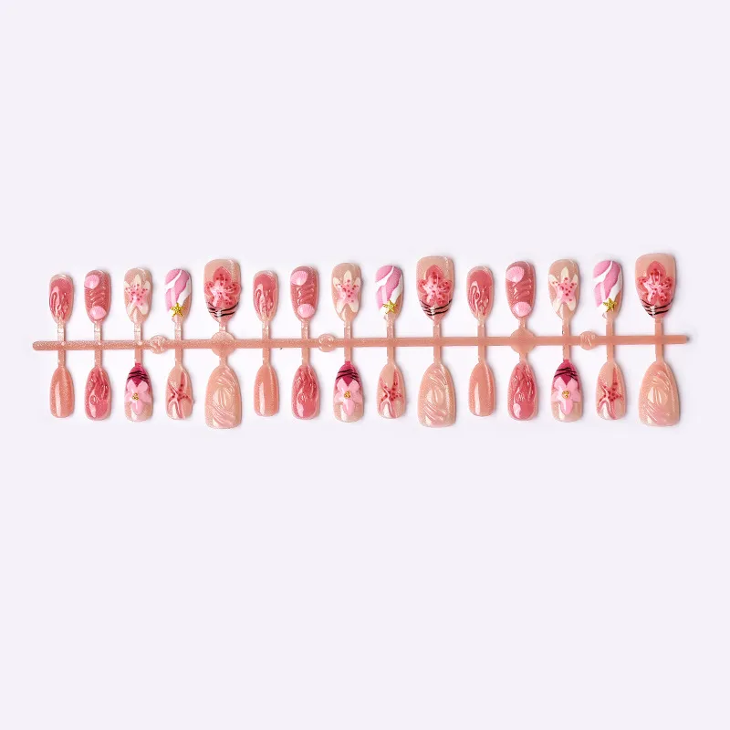 Nailhour 3D Pink Floral 30Pcs Jellyfish Press On Nails