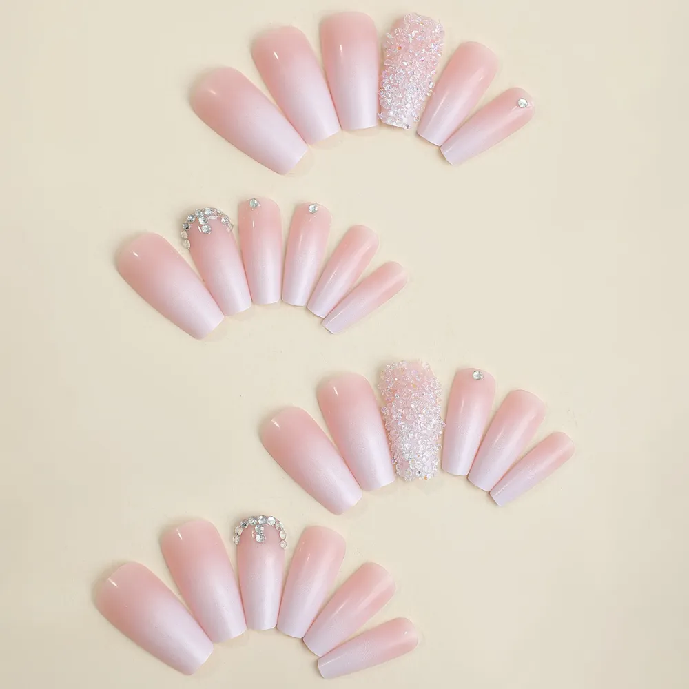 Nailhour Rectangular 24 Pcs Nail Art Stickers With Diamonds Glitters Press On Nails
