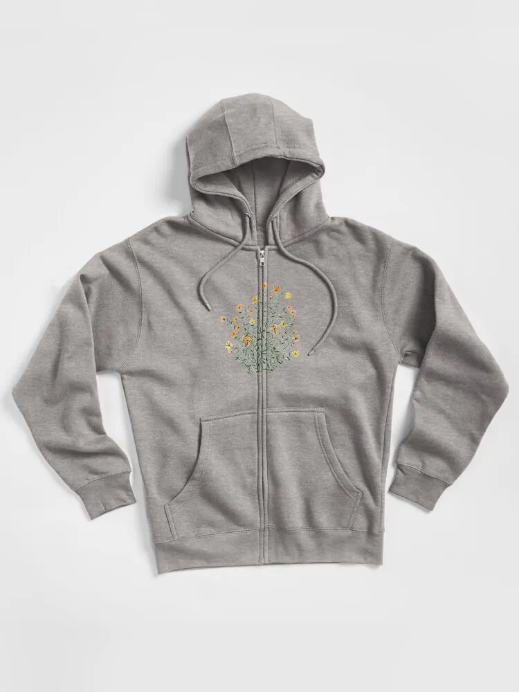Yellow Floral Sun Flower Zipped Hoodie