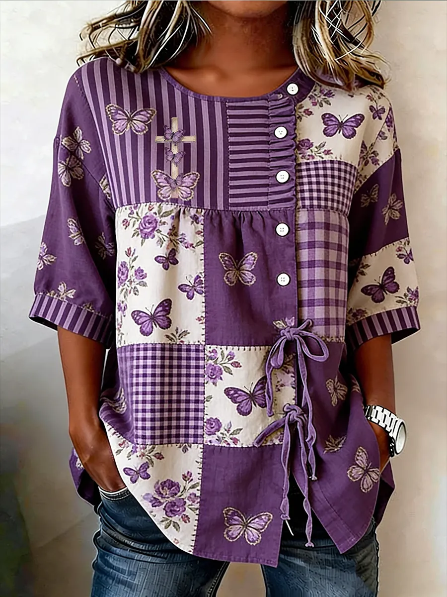 Ladies' Casual Floral Patchwork Cardigan