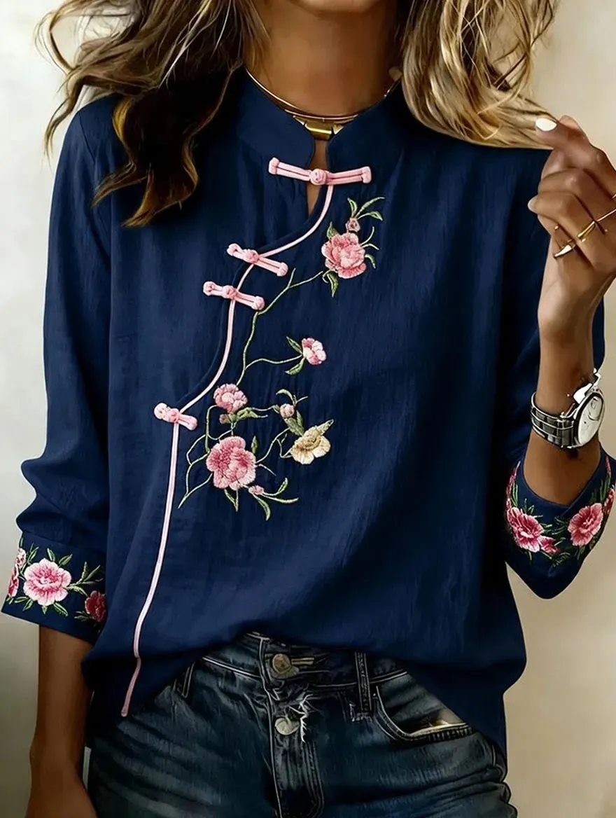 Women'S Casual Plant Flower Art Printed Top
