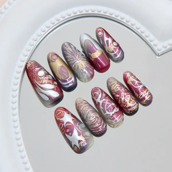 Nailhour 30Pcs Dark Night Stream Medium Almond Press On Nails
