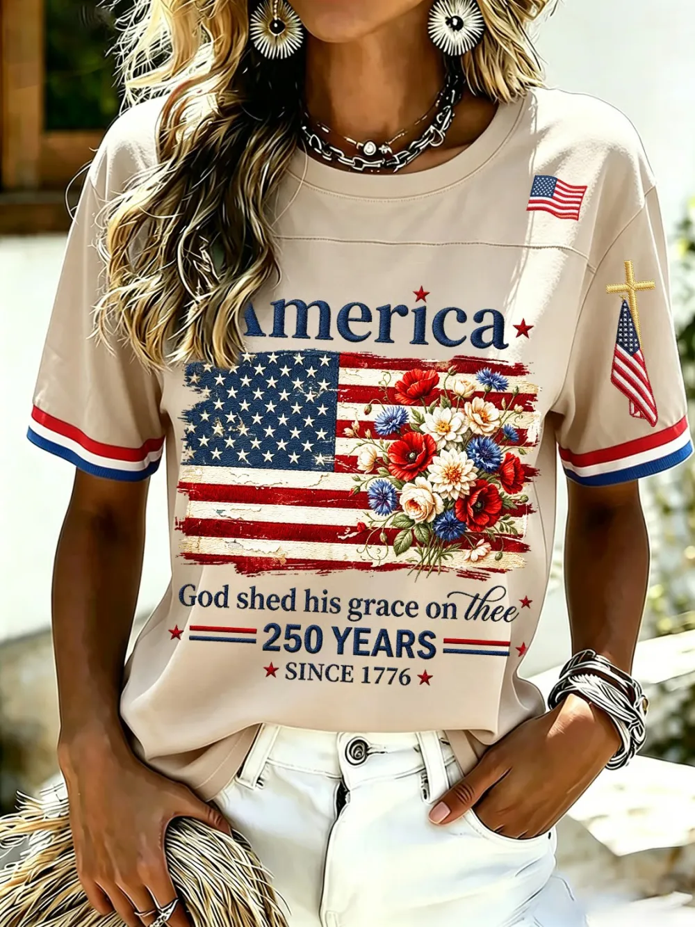 Women's 250th Anniversary Print V-Neck Top