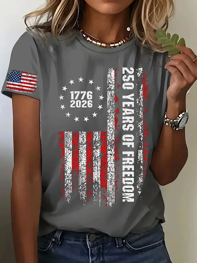 Women's American Independence Day 250th Anniversary Printed Short sleeved T-shirt