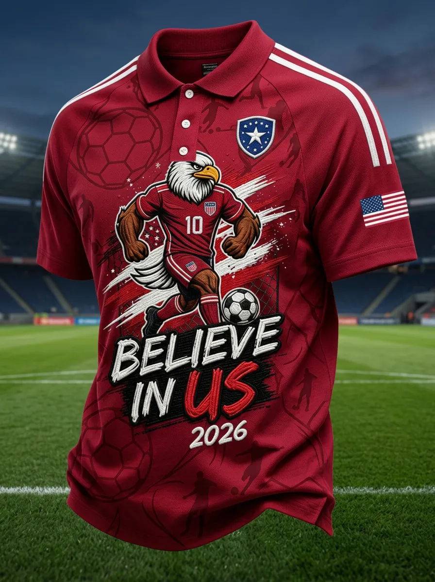 Men's USA Soccer Fan Eagle Believe In US 2026 Printed Polo Shirt