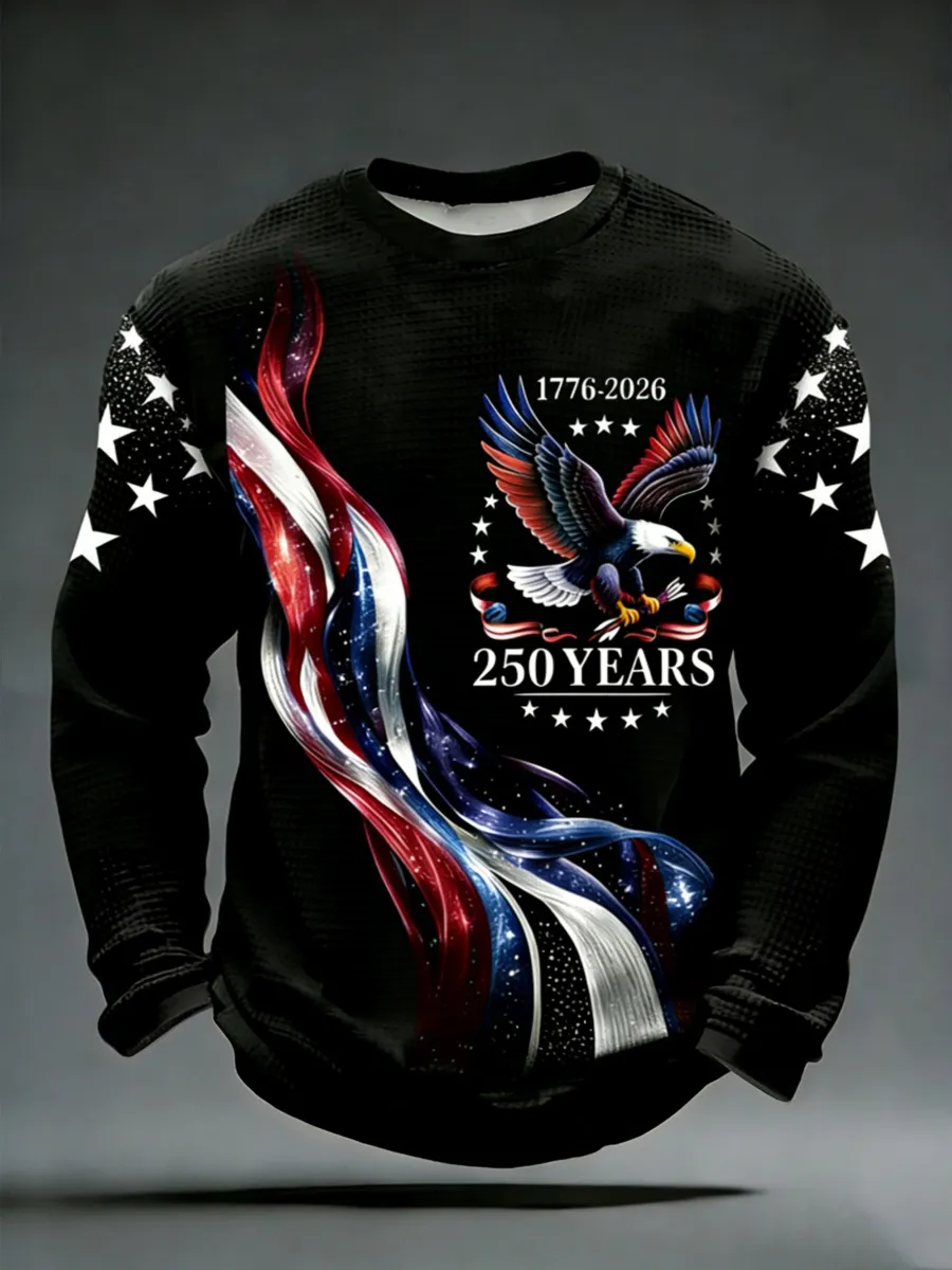 Retro American 250th Anniversary Print Men's Crewneck Sweatshirt