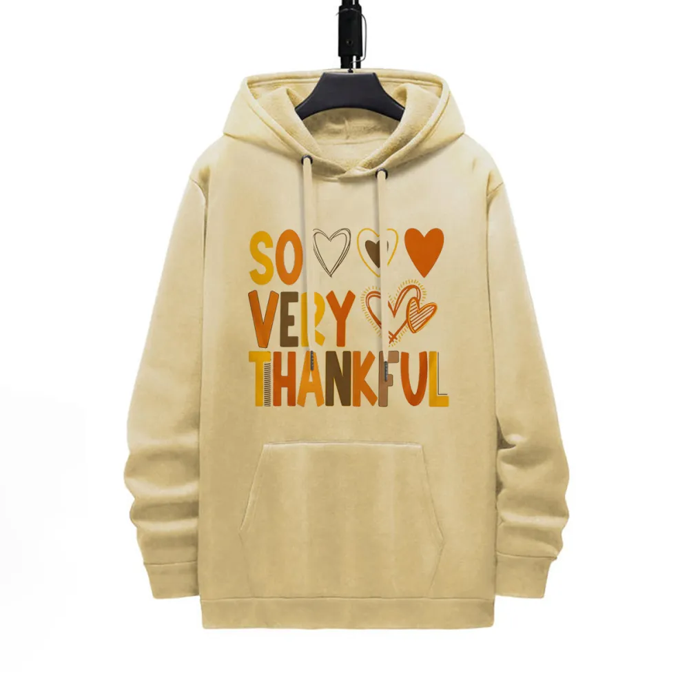 SO VERY THANKFUL PATTERN PRINTED HOODIE