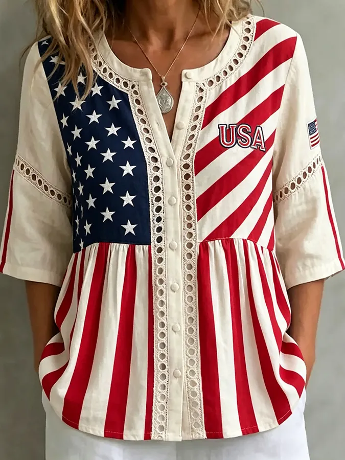 Women's Fashion Art Top Celebrating the 250th Anniversary of the Founding of the United States