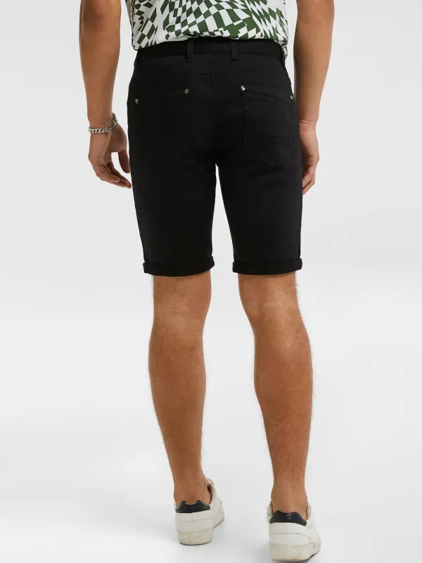 Black Casual Style Denim Short