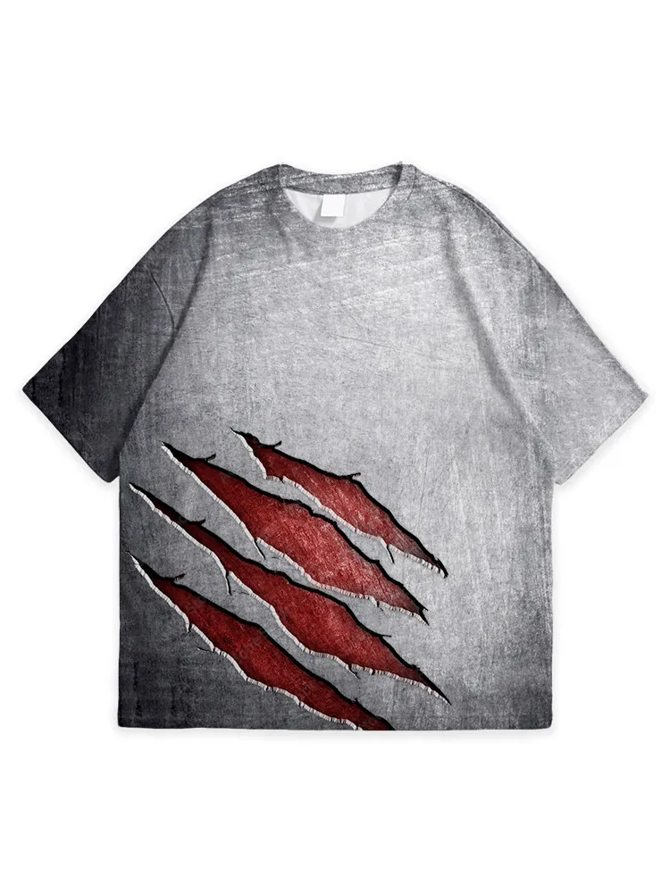 Men'S Halloween American Style Scratch Print Simple Round Neck Top Tshirt