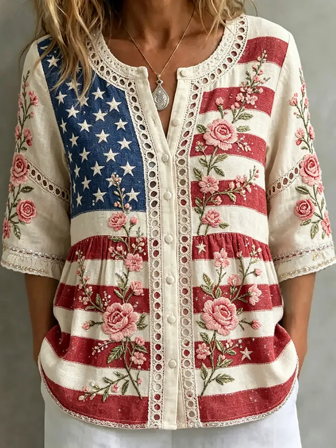 Women's Fashion Art Top Celebrating the 250th Anniversary of the Founding of the United States