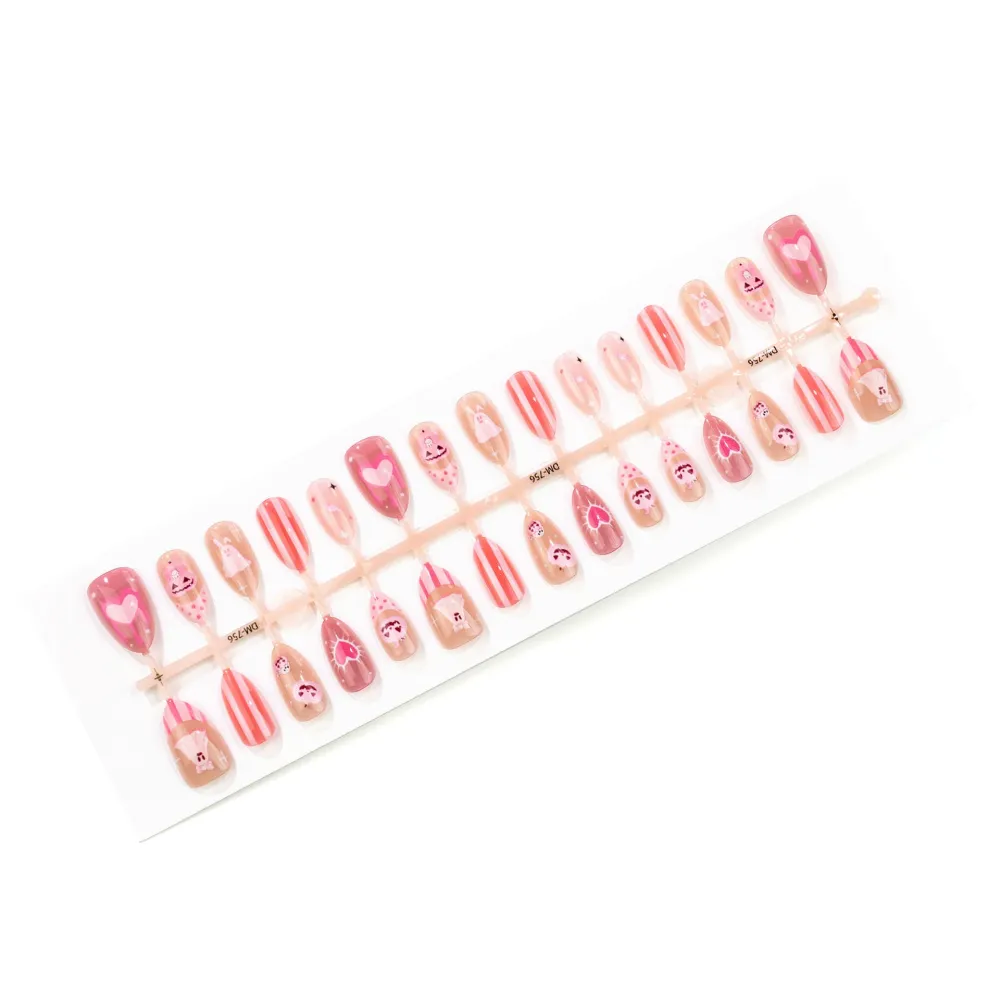 Nailhour 30Pcs Halloween Pink Medium Almond French Press On Nails