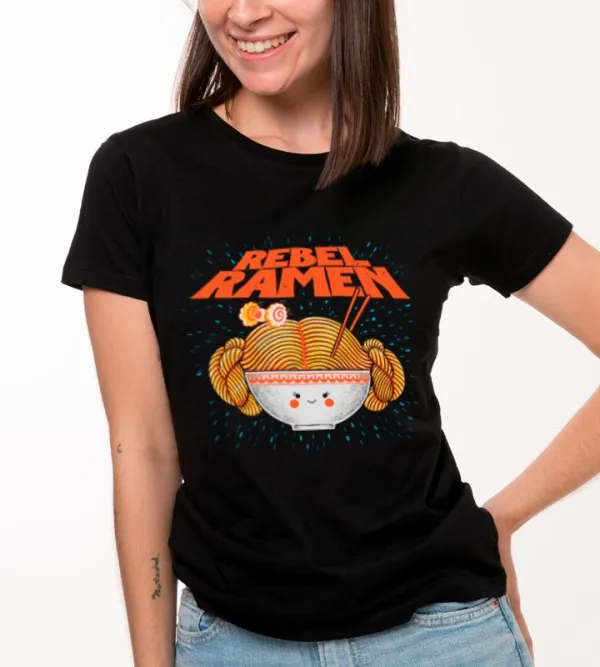 Cartoon Ramen Graphic Black Unisex T-Shirt