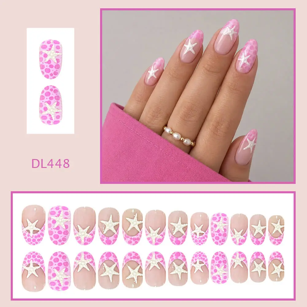 Nailhour 24Pcs Pink Vintage Medium Almond Press On Nails