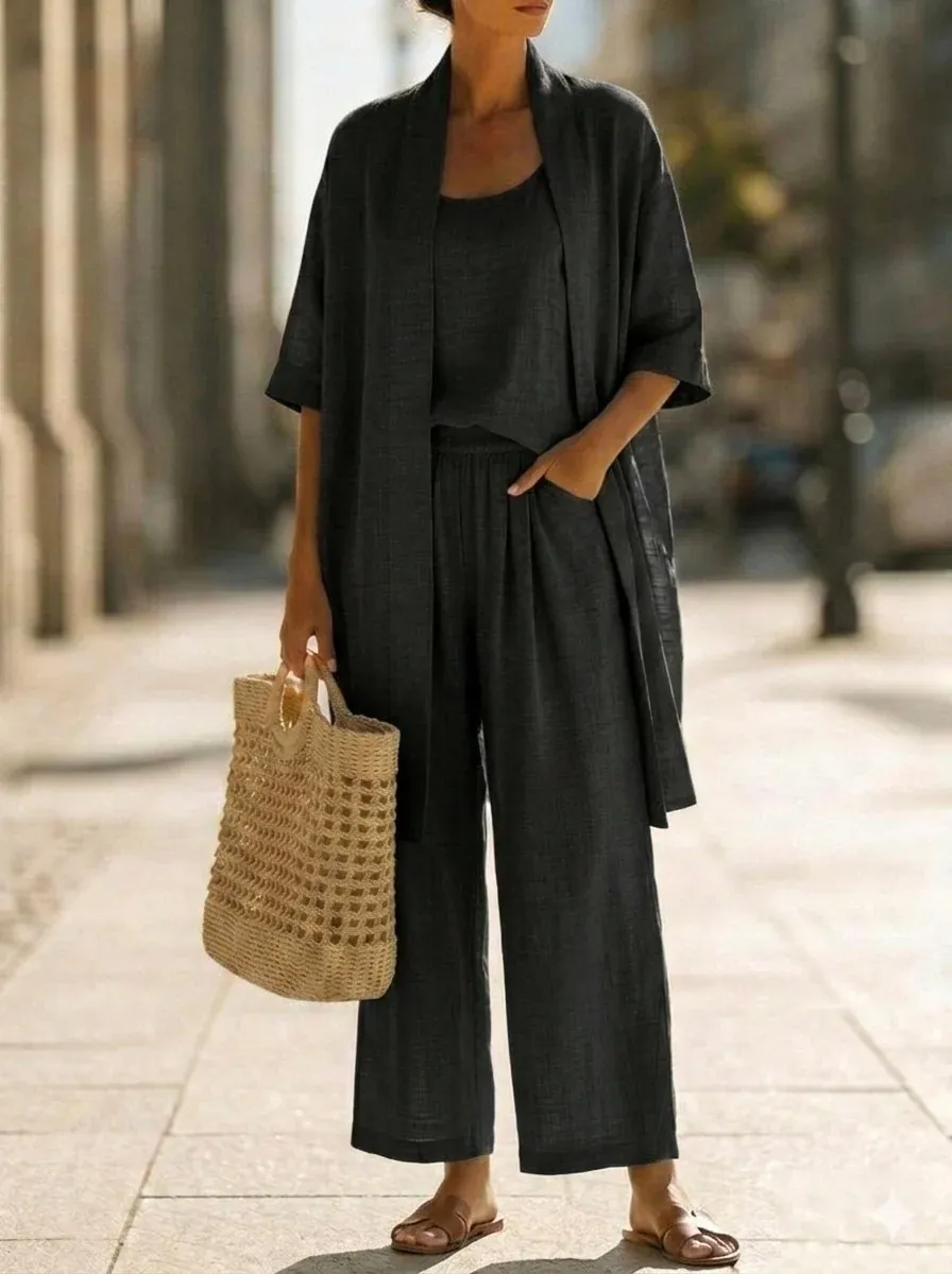 Minimalist Linen Cotton Three Piece Set - Suitable For Daily Wear