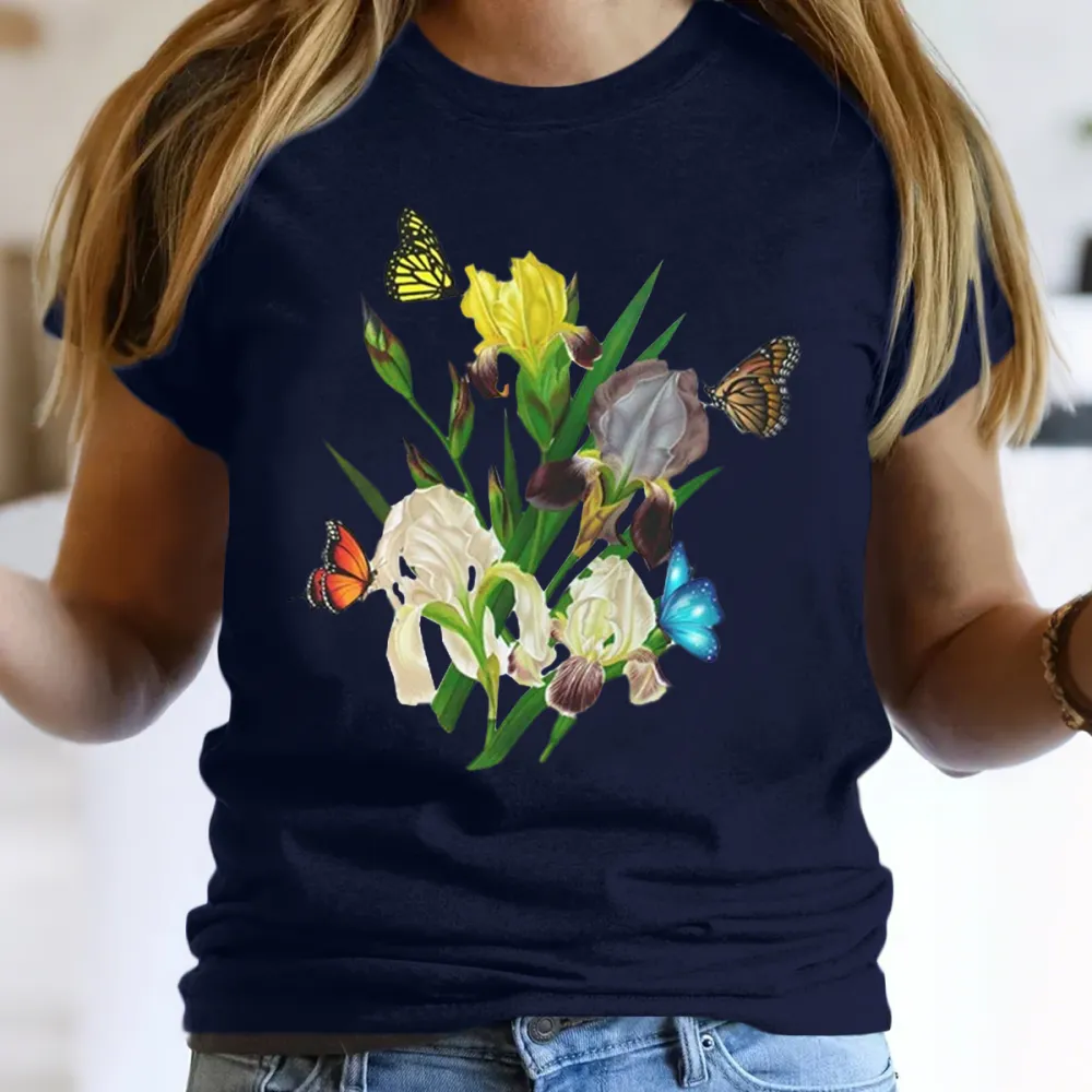 Butterfly And Iris Floral T-Shirt