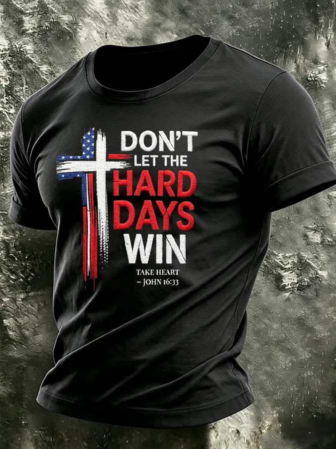 Men'S Casual Faith Cross Flag Print Commemorative T-Shirt