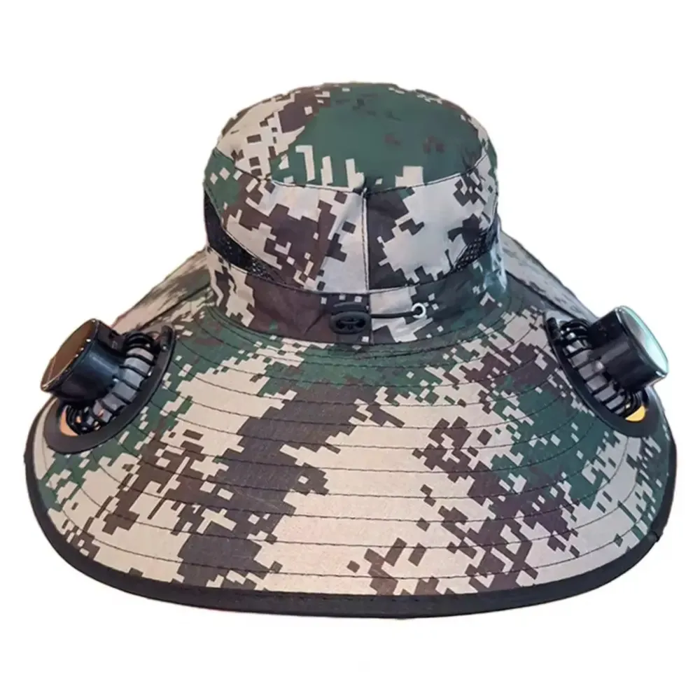 Anti-UV Sun Hat With Solar Fan, Adjustable Camouflage Wide Brim Sun Hat