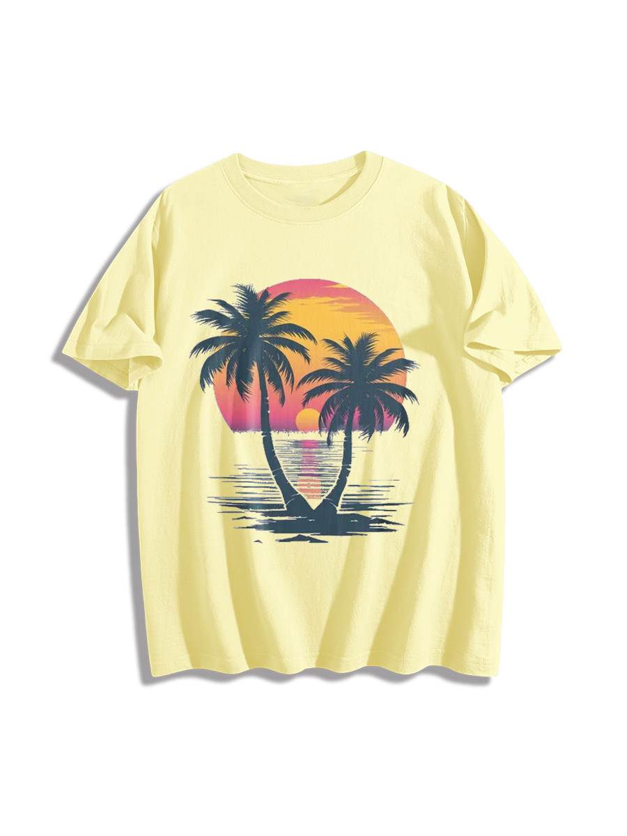Tropical Sunset Palm Graphic T-Shirt