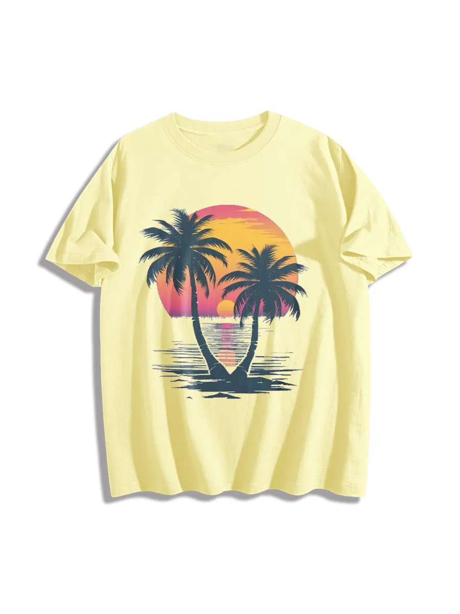 Tropical Sunset Palm Graphic T-Shirt