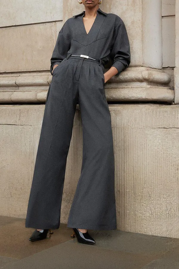 Tailored Wide Leg Darted Trousers