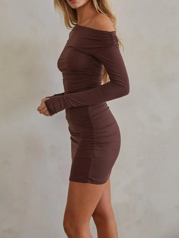 Isa Off the Shoulder Ruched Mini Dress