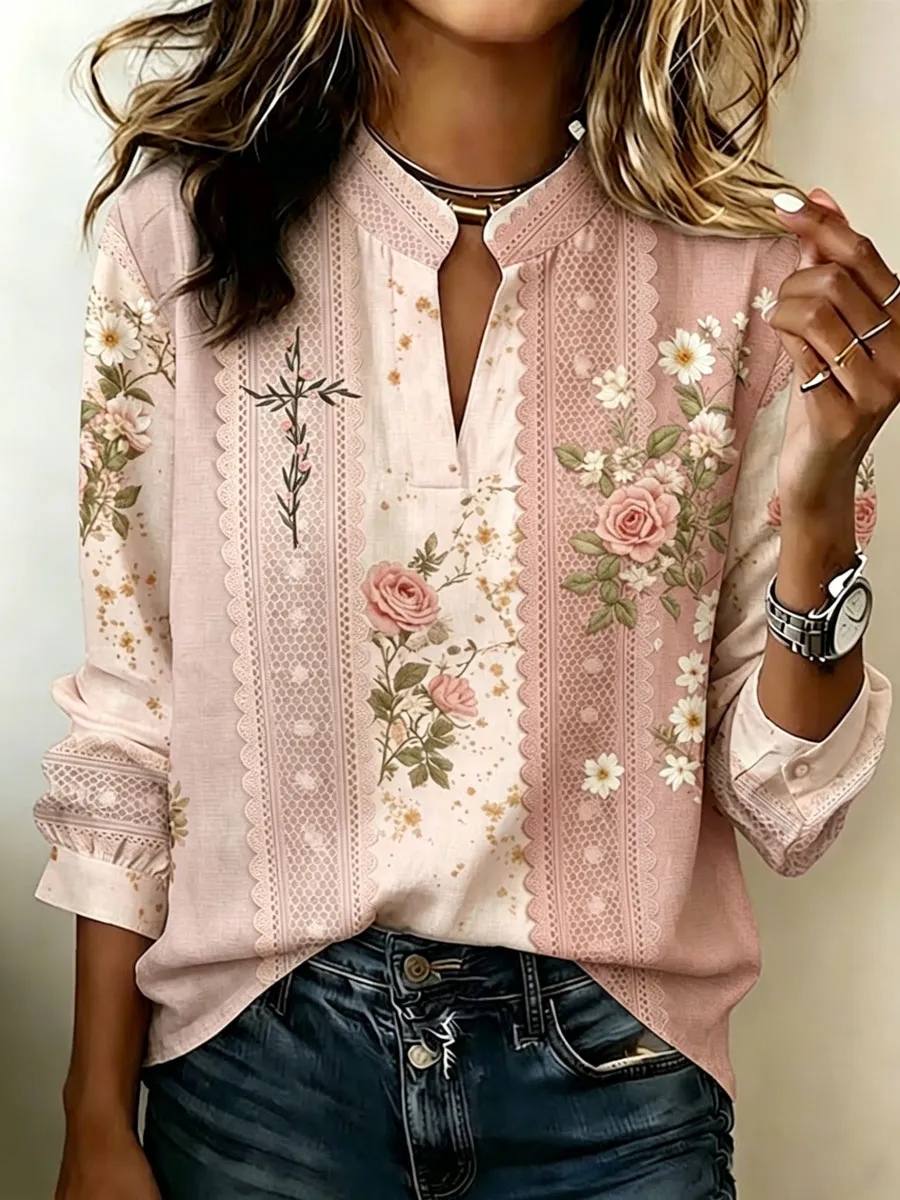 Women'S Cotton And Linen Faith Printed Top
