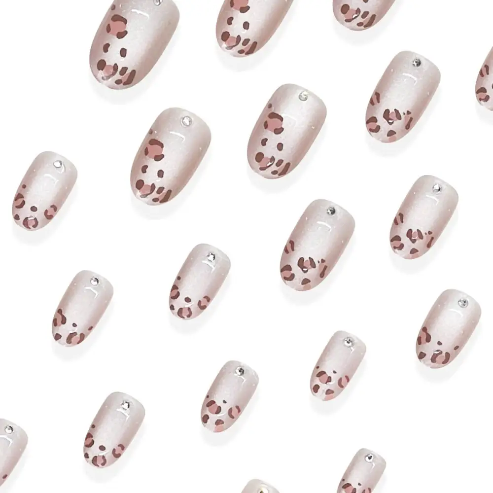 Nailhour 24Pcs Short Oval Leopard Cat Eye Press On Nails