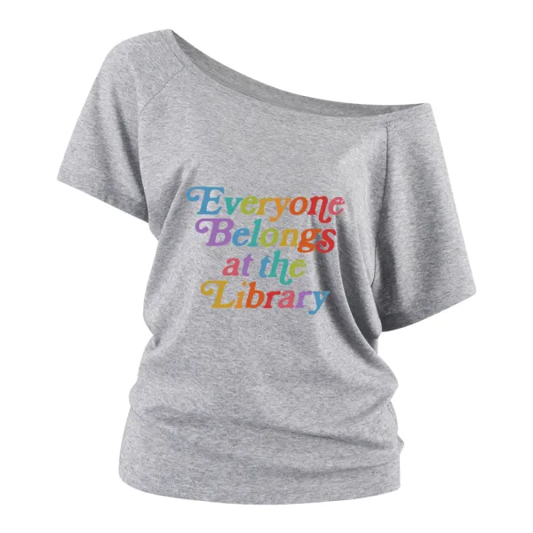 Colorful Letter Prints Off Shoulder T-shirts