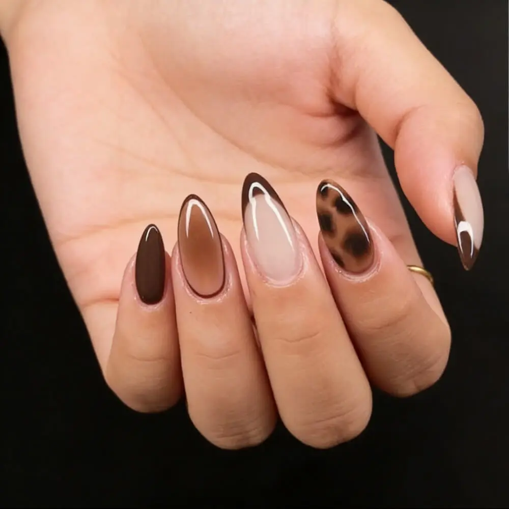 Nailhour 24Pcs French Medium Almond Autumn Press On Nails