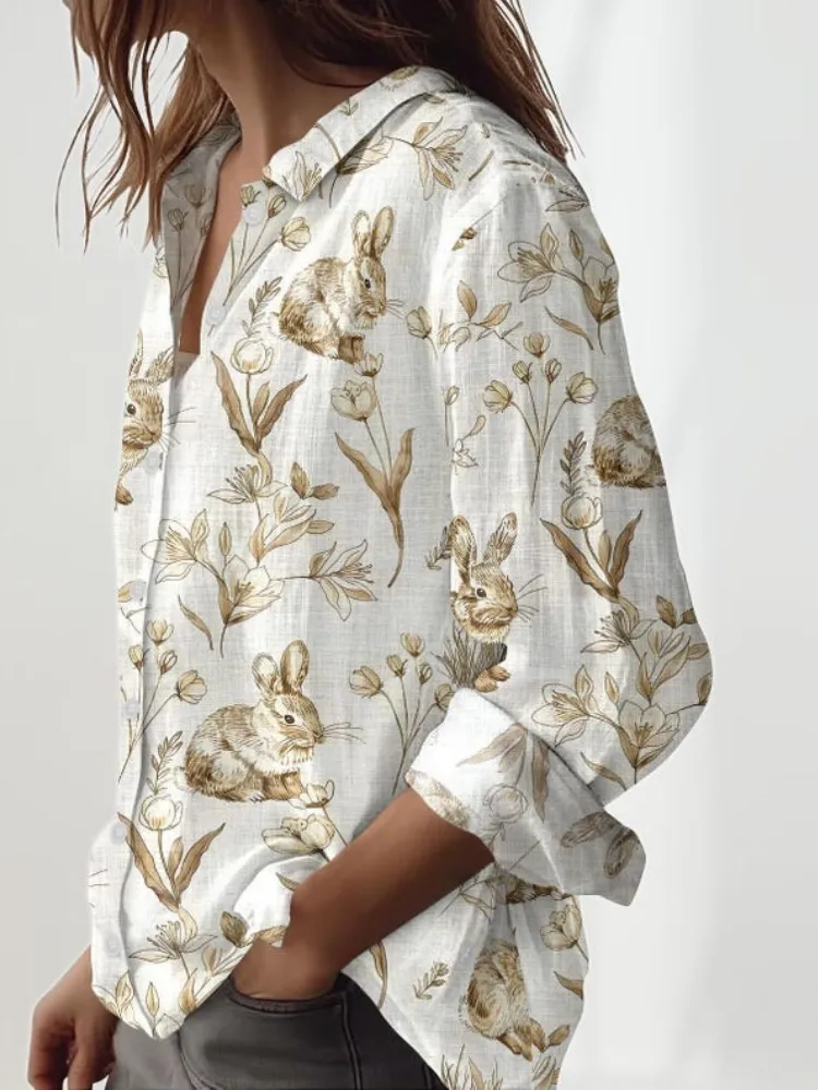 Vintage Bunny Floral Print Shirt