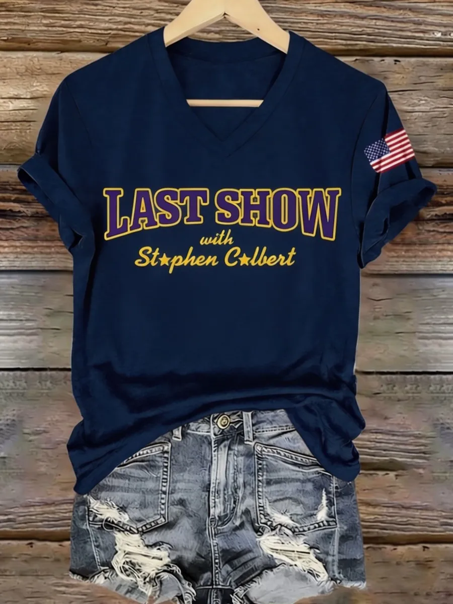 Women's Last Show Print V Neck T-Shirt