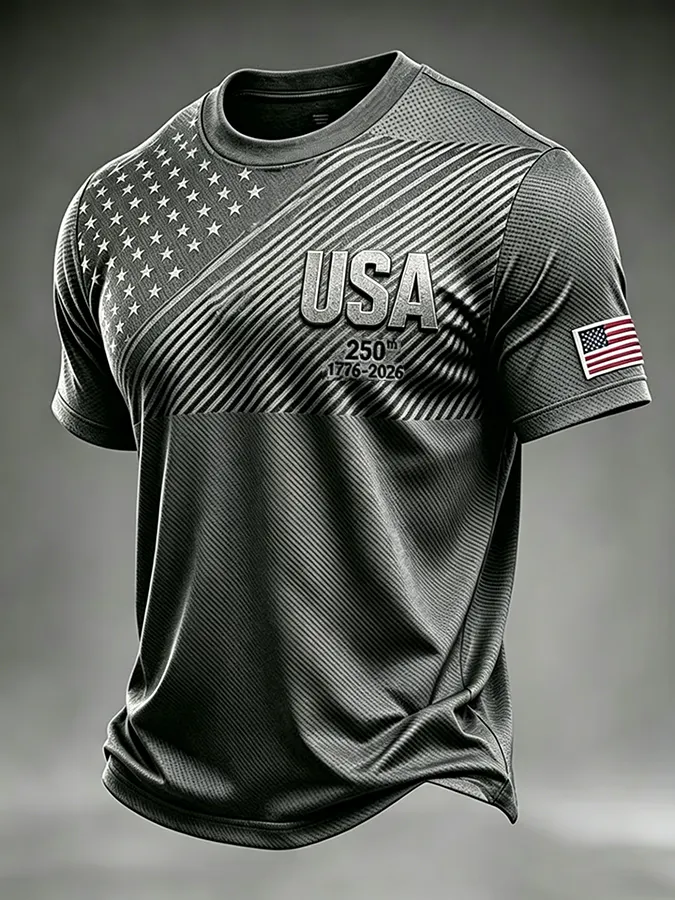 Men's Patriotic American Flag Print T-shirt