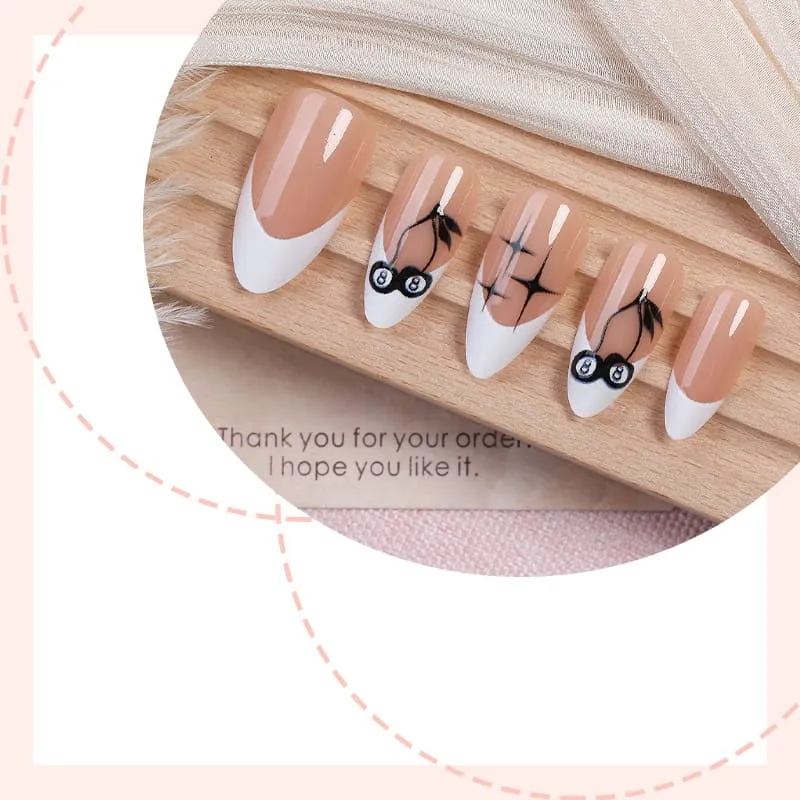 Nailhour 24Pcs Gothic French Medium Almond Press On Nails