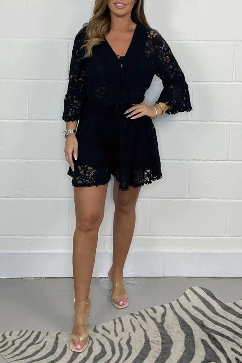Casual Short V-Neck Lace Suit