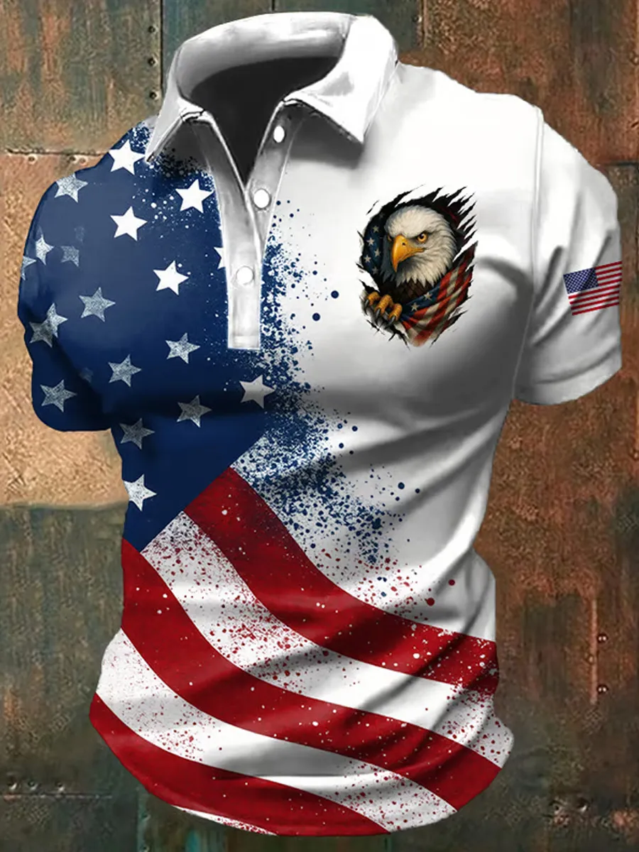 Men's America 250th Anniversary Print Casual Polo Shirt