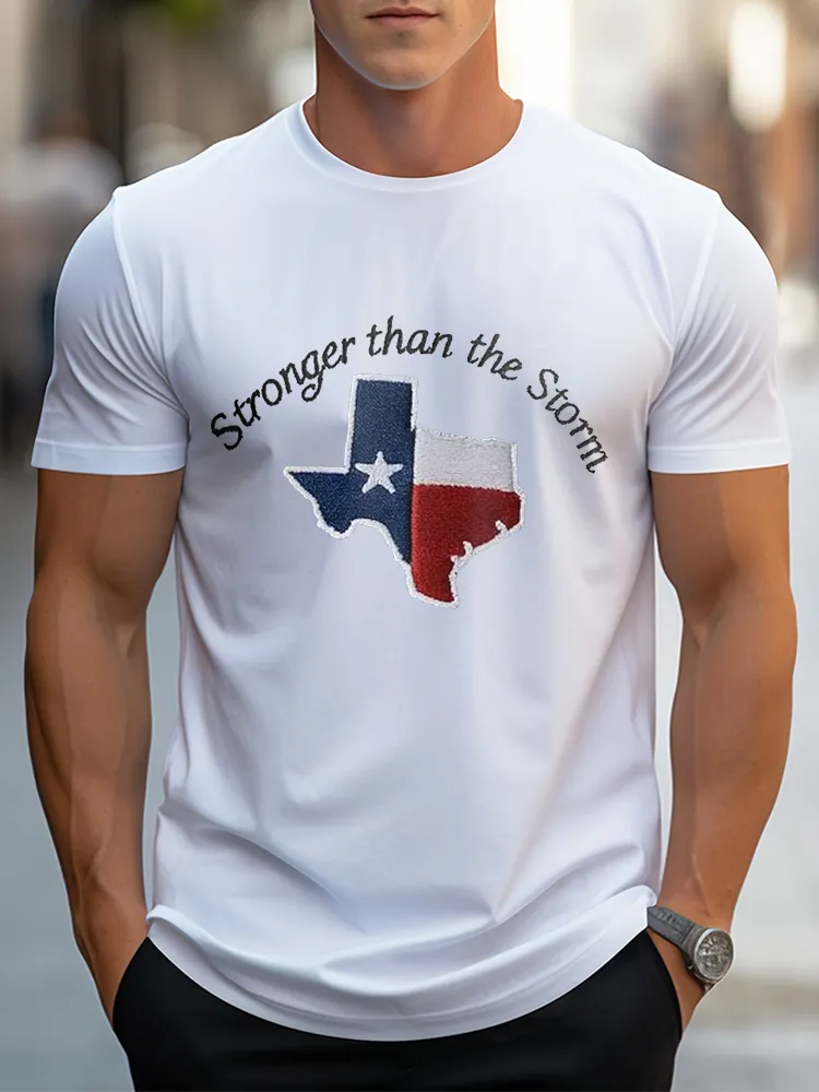 Men'S Casual Style Srong Than The Storm Simple Round Neck Slim Fit T-Shirt
