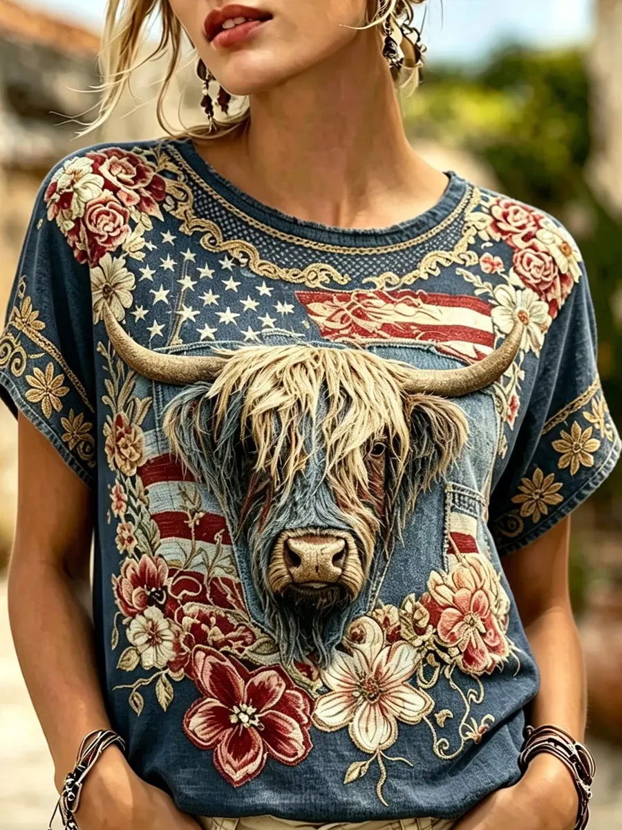 Women's Casual USA 250th Celebration Print Short Sleeve T-shirt