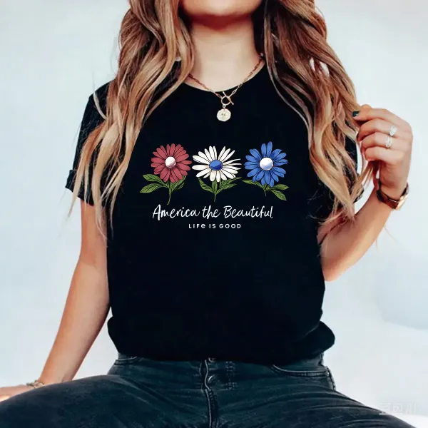 Slogans And Daisy Patterns Casual T-Shirts