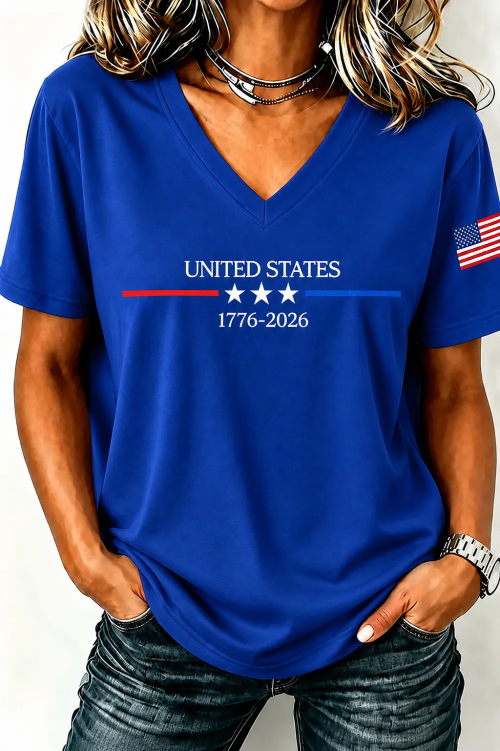 Women'S Retro Independence Day Printed Casual Short Sleeved T-Shirt