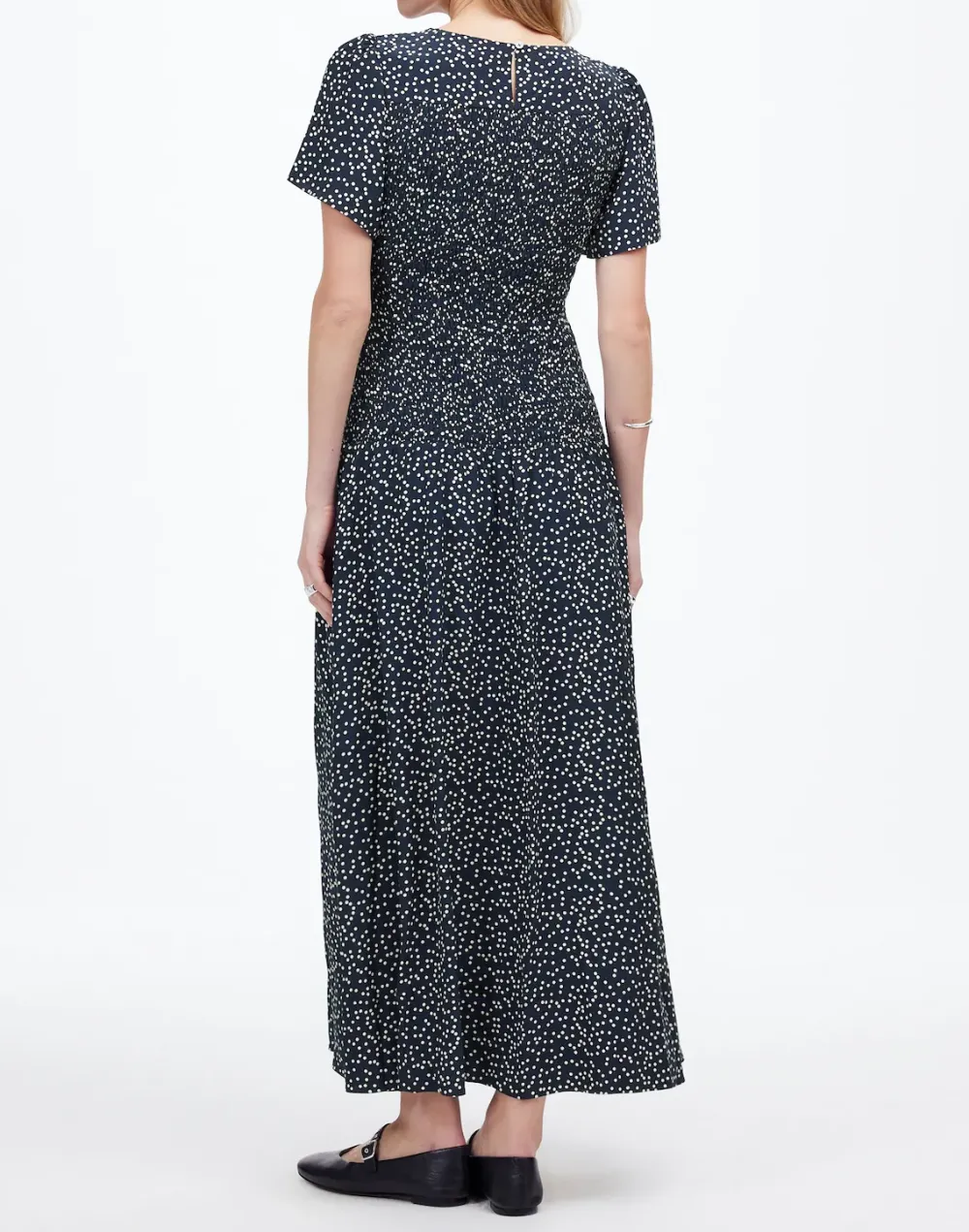 Flutter-Sleeve Smocked Midi Dress In Floral