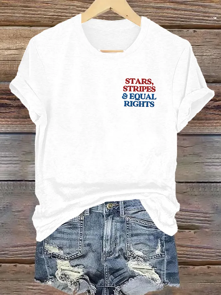 Woman'S Stars Stripes Equal Rights Crew Neck Short Sleeve T-Shirt